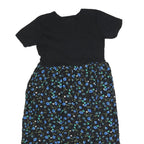 NOTATIONS Womens Black Blue Floral Cotton Day Dress Short Sleeve M Floral Print