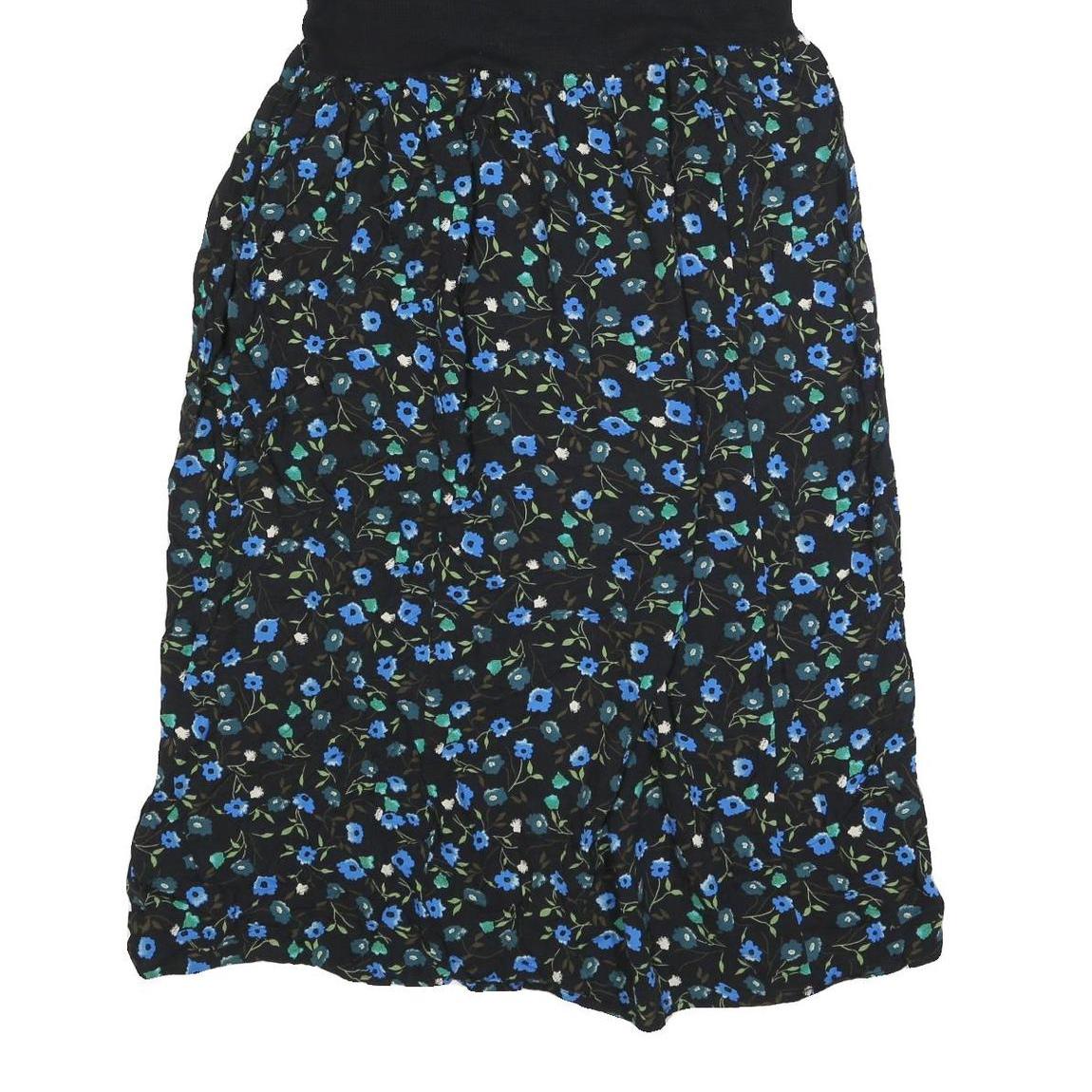 NOTATIONS Womens Black Blue Floral Cotton Day Dress Short Sleeve M Floral Print