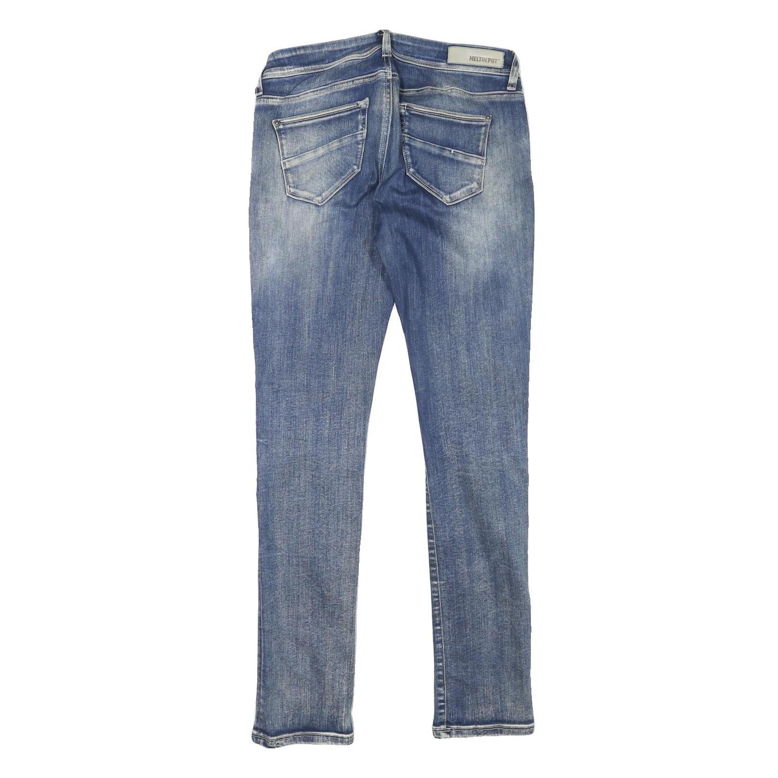 MELTIN POT Womens Slim Blue Denim Light Wash Jeans W29 L31 Stylish Zip Closure