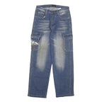 CLD Mens Blue Regular Cargo Denim Light W28 L30 Embroidered Pockets Zip