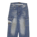 CLD Mens Blue Regular Cargo Denim Light W28 L30 Embroidered Pockets Zip