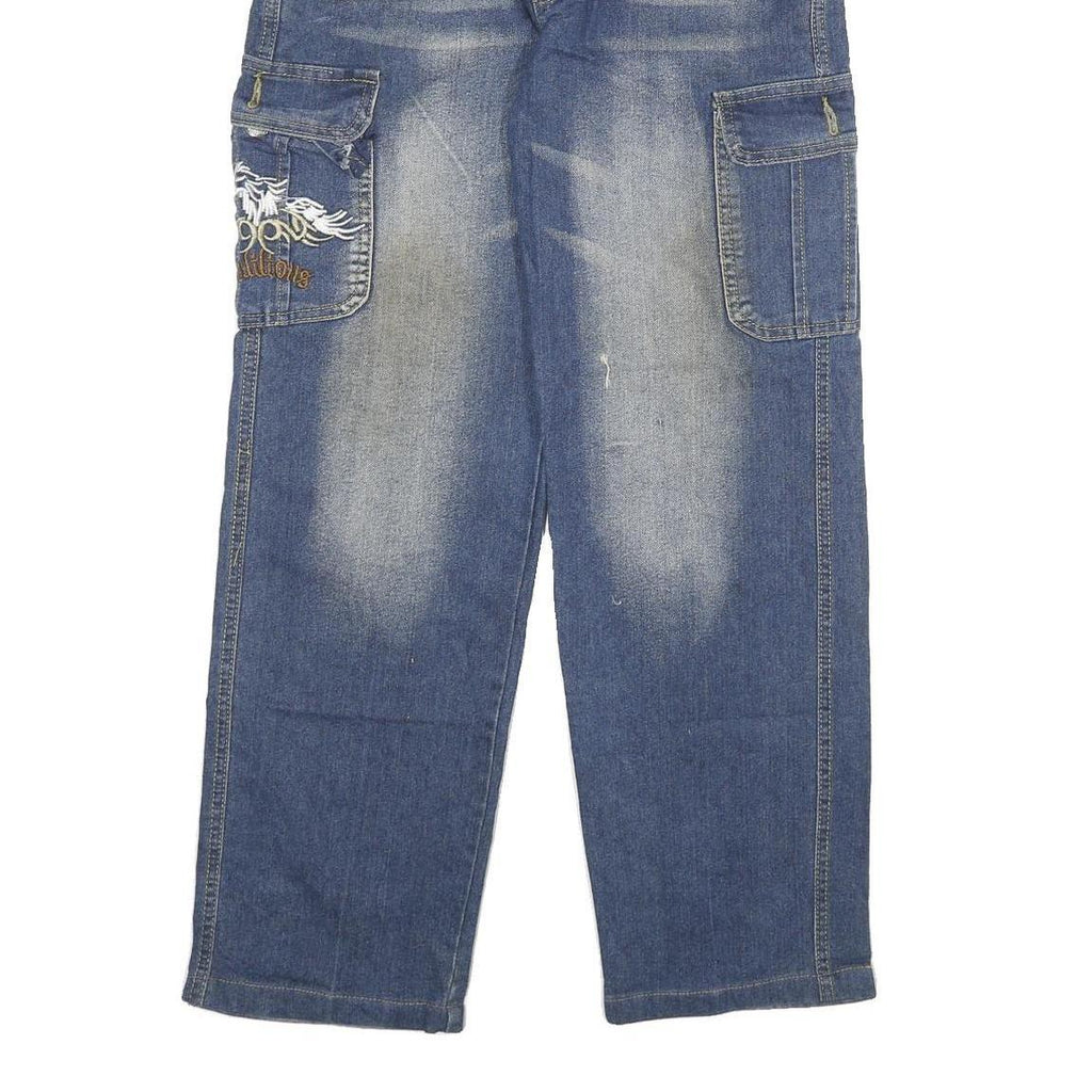 CLD Mens Blue Regular Cargo Denim Light W28 L30 Embroidered Pockets Zip