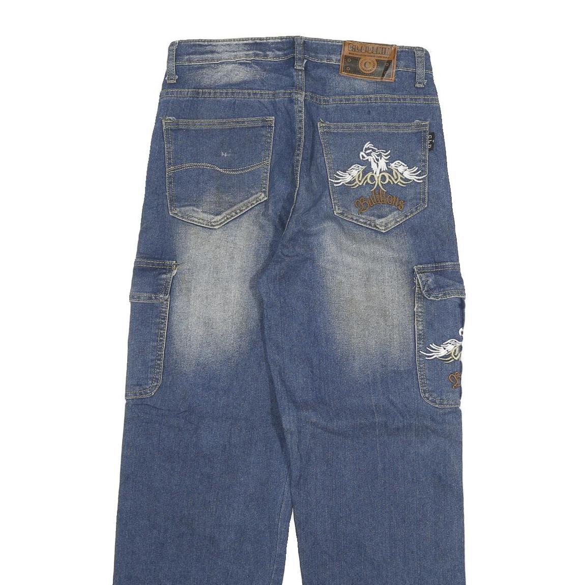 CLD Mens Blue Regular Cargo Denim Light W28 L30 Embroidered Pockets Zip