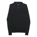 REISS Mens Black Plain Wool Jumper 1/4 Zip Crew Neck S Casual Knitwear