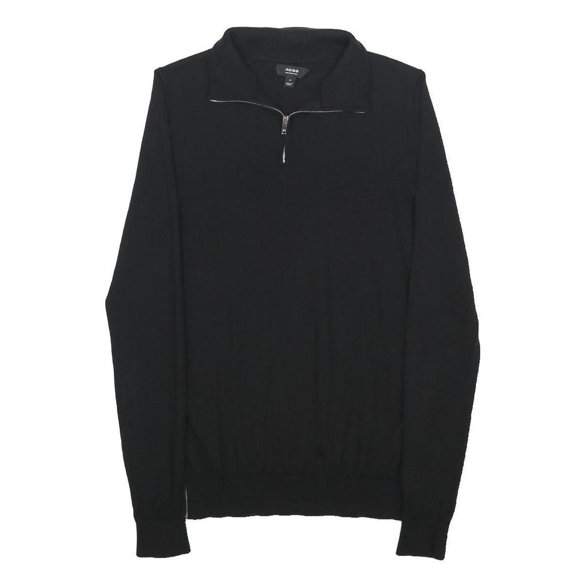 REISS Mens Black Plain Wool Jumper 1/4 Zip Crew Neck S Casual Knitwear