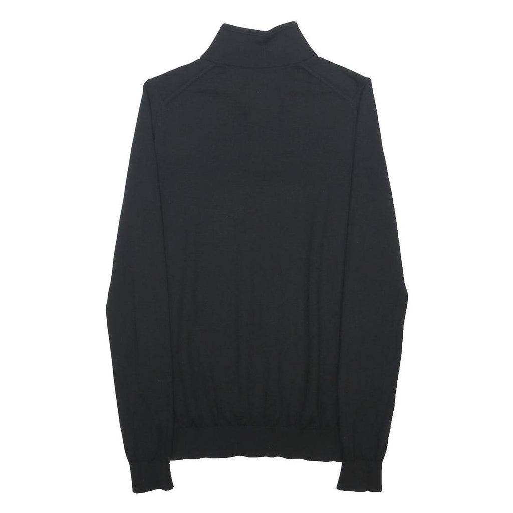 REISS Mens Black Plain Wool Jumper 1/4 Zip Crew Neck S Casual Knitwear