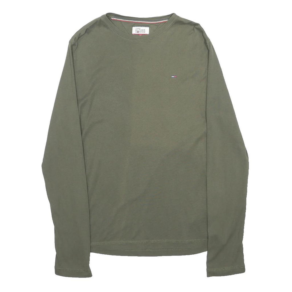 TOMMY HILFIGER Womens Green Long Sleeve Crew Neck T-Shirt L Cotton Blend