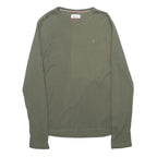 TOMMY HILFIGER Womens Green Long Sleeve Crew Neck T-Shirt L Cotton Blend
