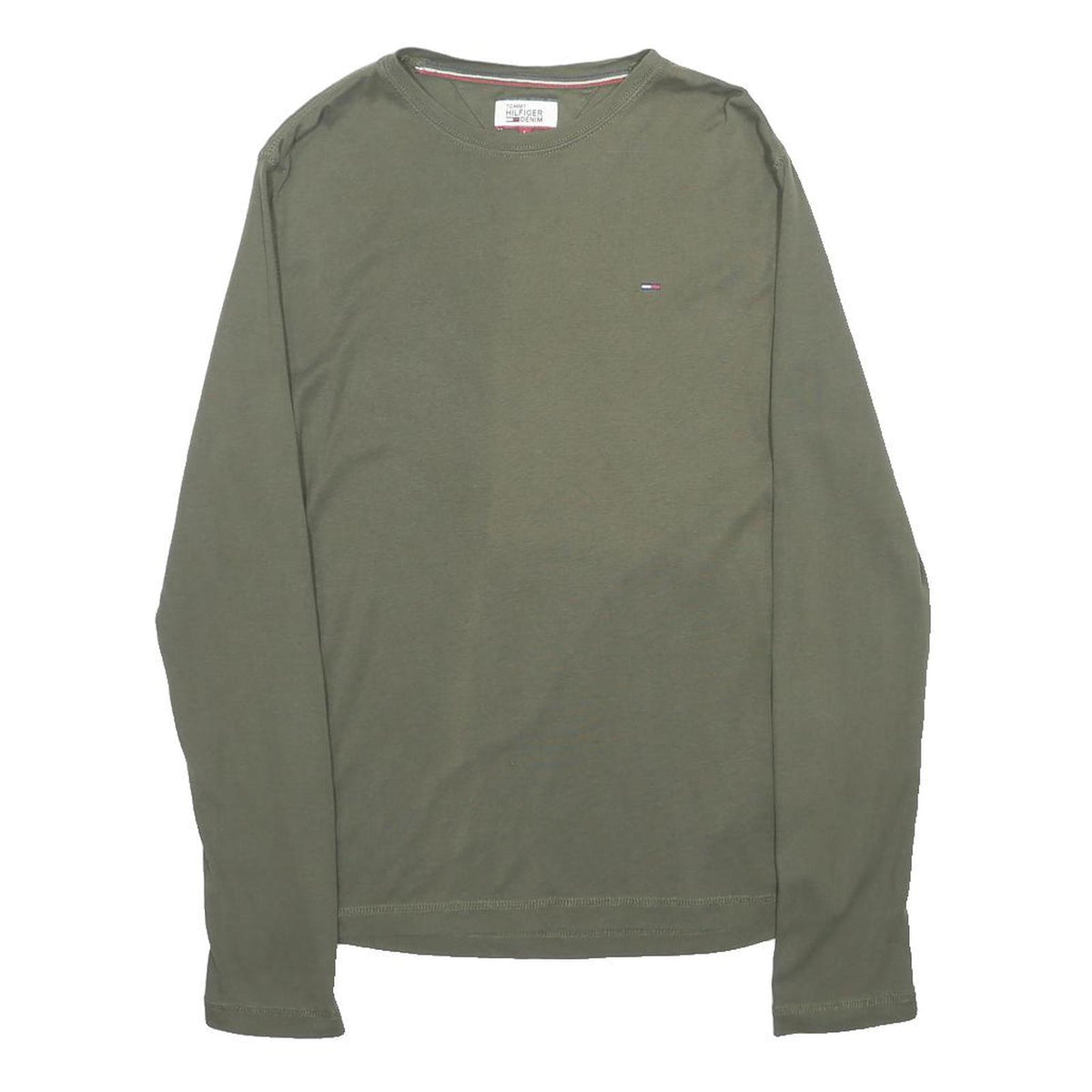 TOMMY HILFIGER Womens Green Long Sleeve Crew Neck T-Shirt L Cotton Blend
