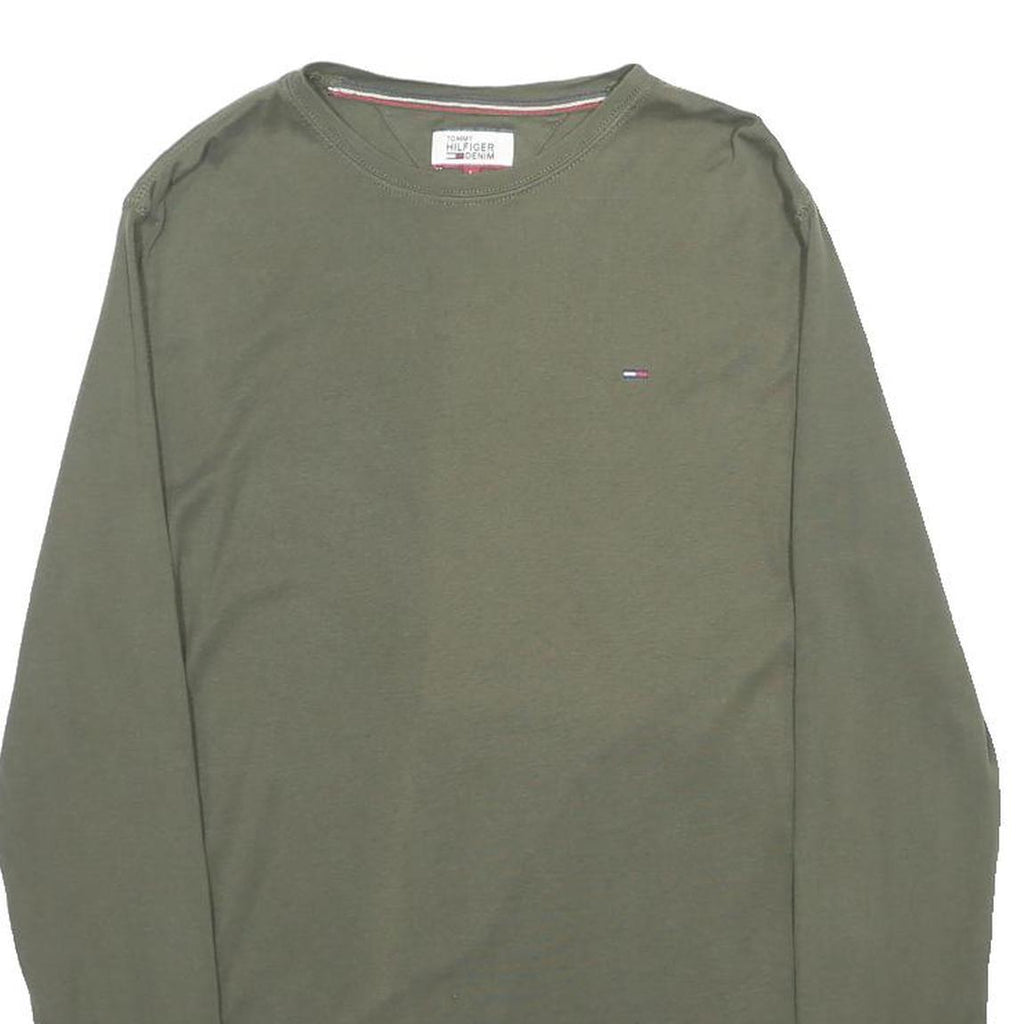 TOMMY HILFIGER Womens Green Long Sleeve Crew Neck T-Shirt L Cotton Blend