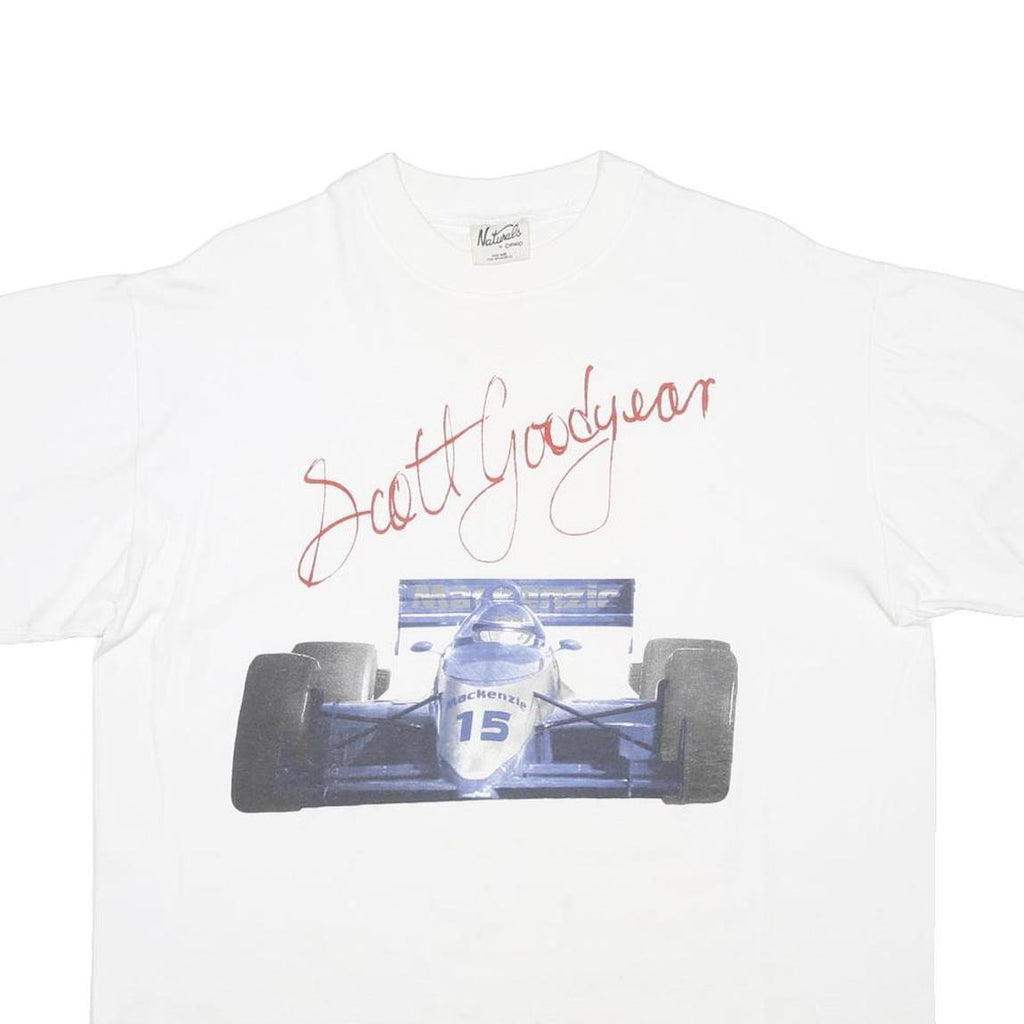 NATURALS Womens White Scott Goodyear Graphic T-Shirt One Size Short Sleeve Crew