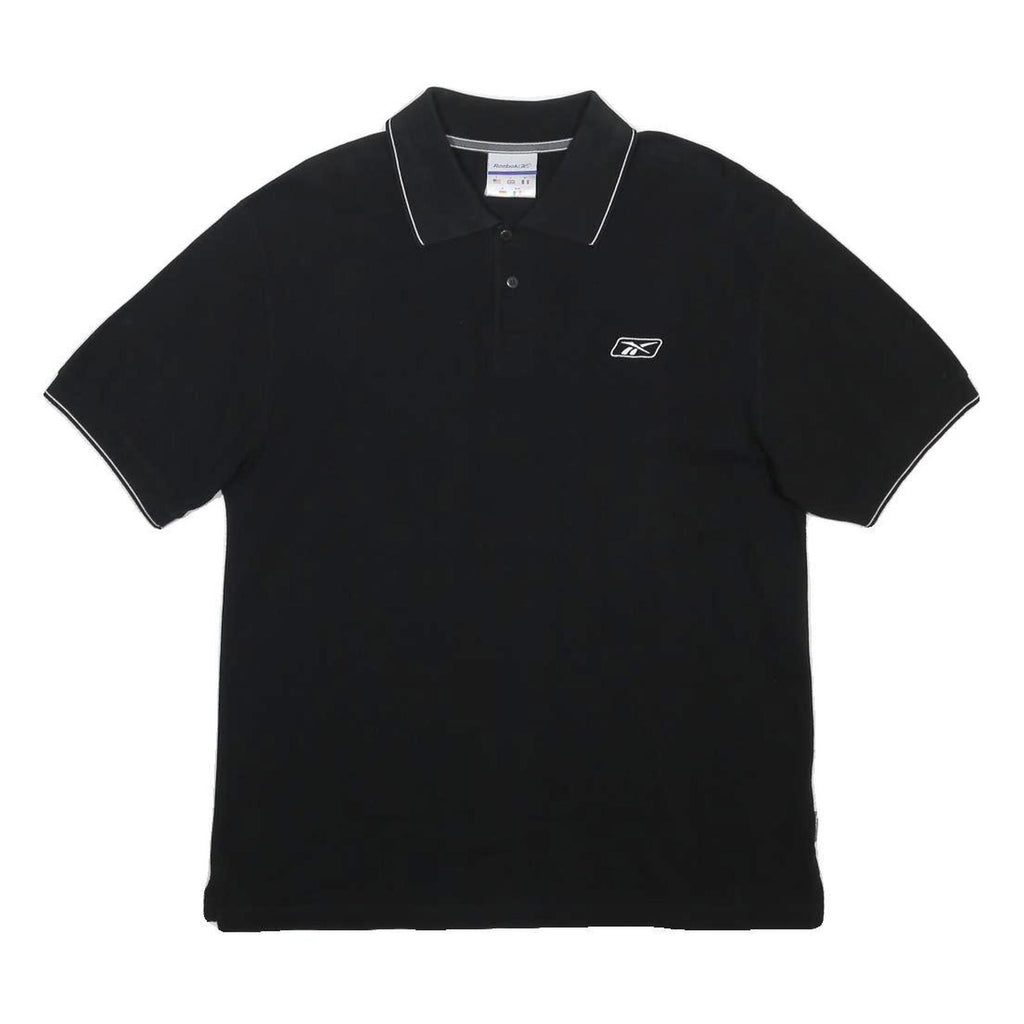 REEBOK Mens Black Polo Shirt S Cotton Blend Short Sleeve Plain Casual Wear