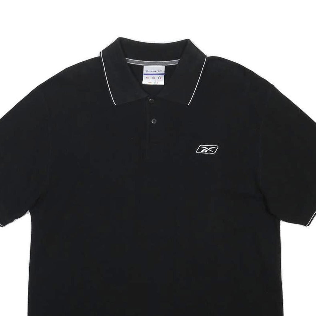 REEBOK Mens Black Polo Shirt S Cotton Blend Short Sleeve Plain Casual Wear