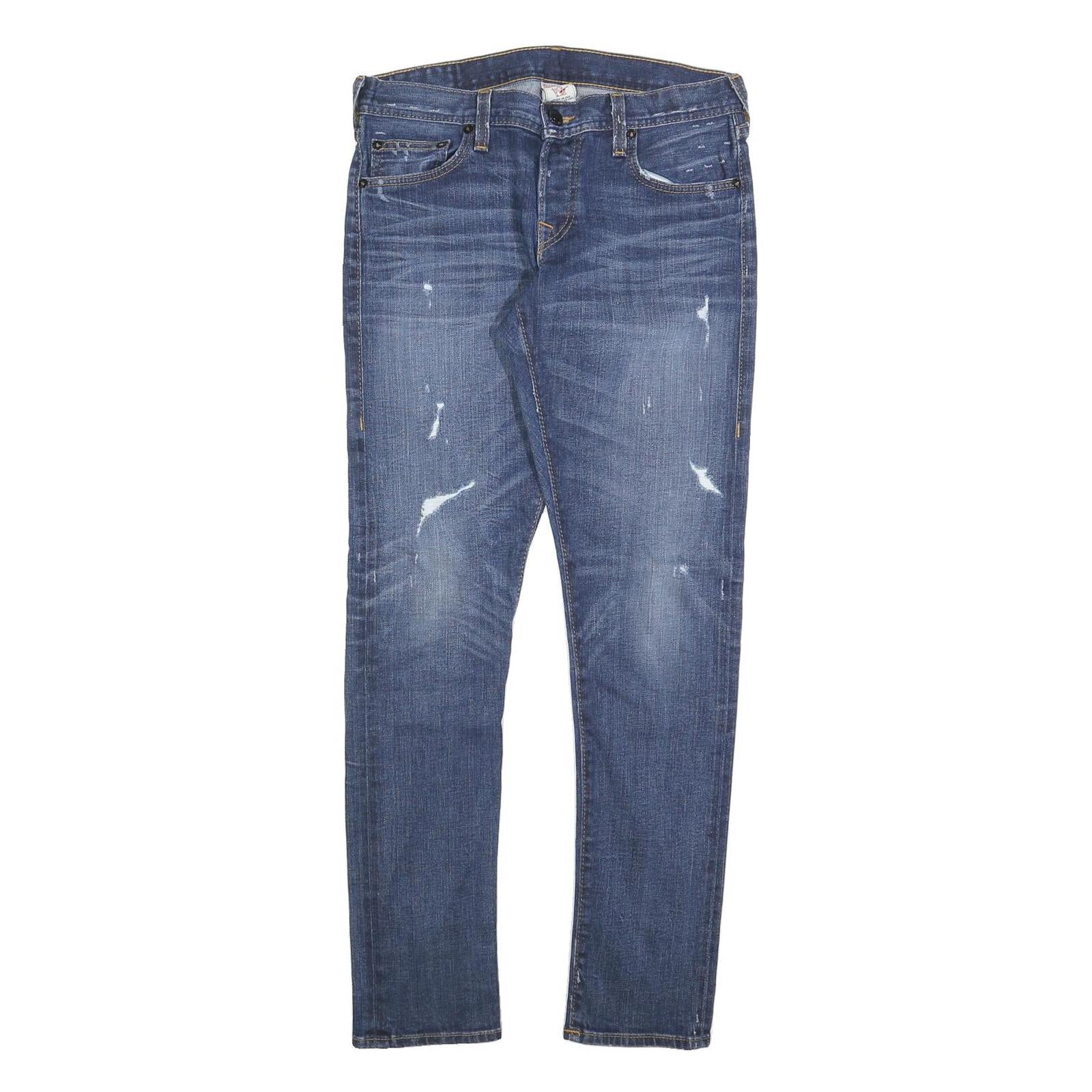 TRUE RELIGION Womens Jeans Blue Slim Skinny Denim Light W30 L32 Distressed Zip