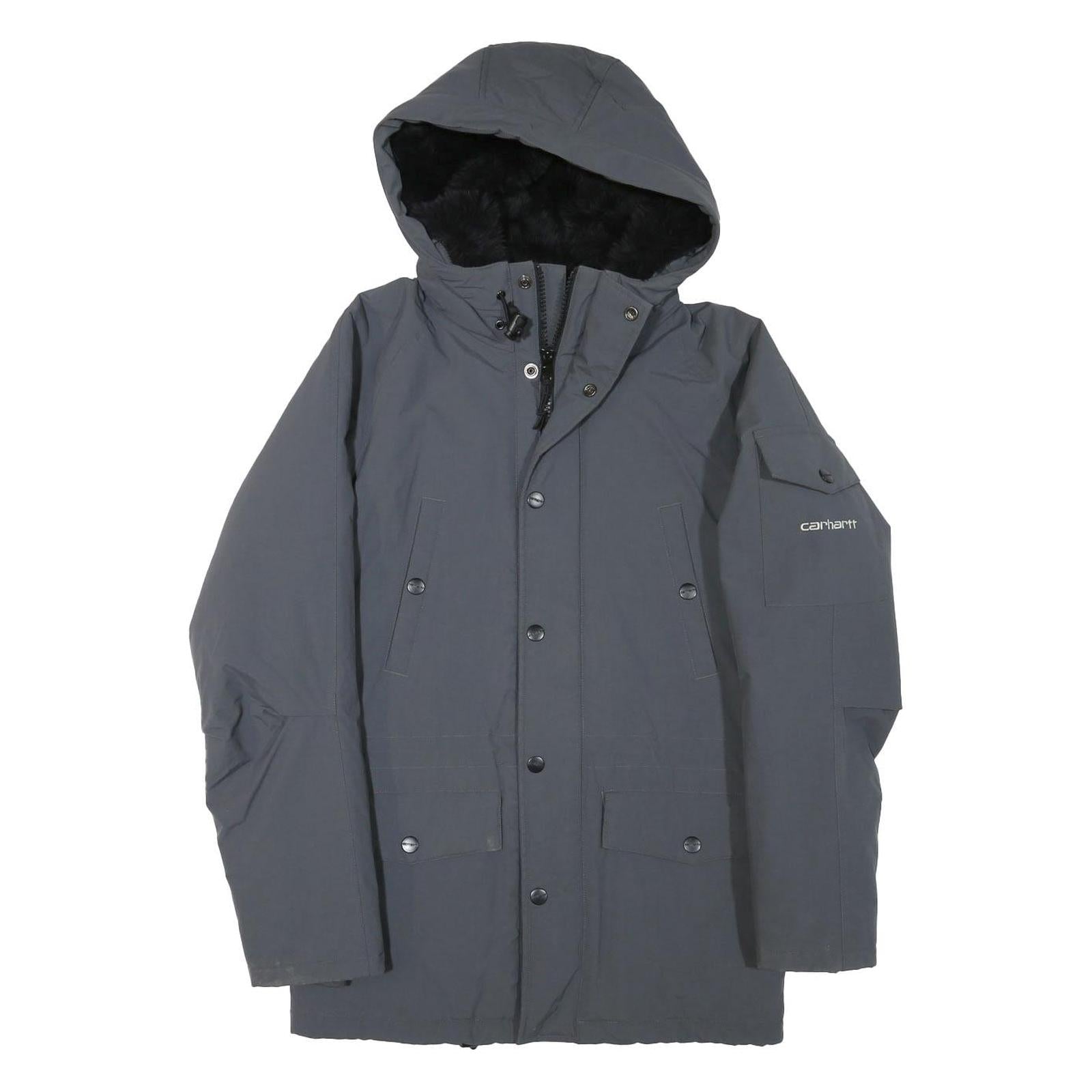 CARHARTT Mens Grey Zip Jacket XS Polyester Blend Plain Workwear Hooded