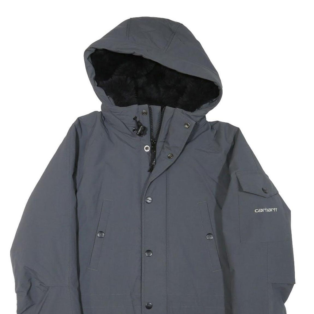 CARHARTT Mens Grey Zip Jacket XS Polyester Blend Plain Workwear Hooded