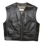 ALESSANDINI Mens Black Leather Jacket L Leather Classic Zip Sleeveless Vest