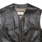 ALESSANDINI Mens Black Leather Jacket L Leather Classic Zip Sleeveless Vest