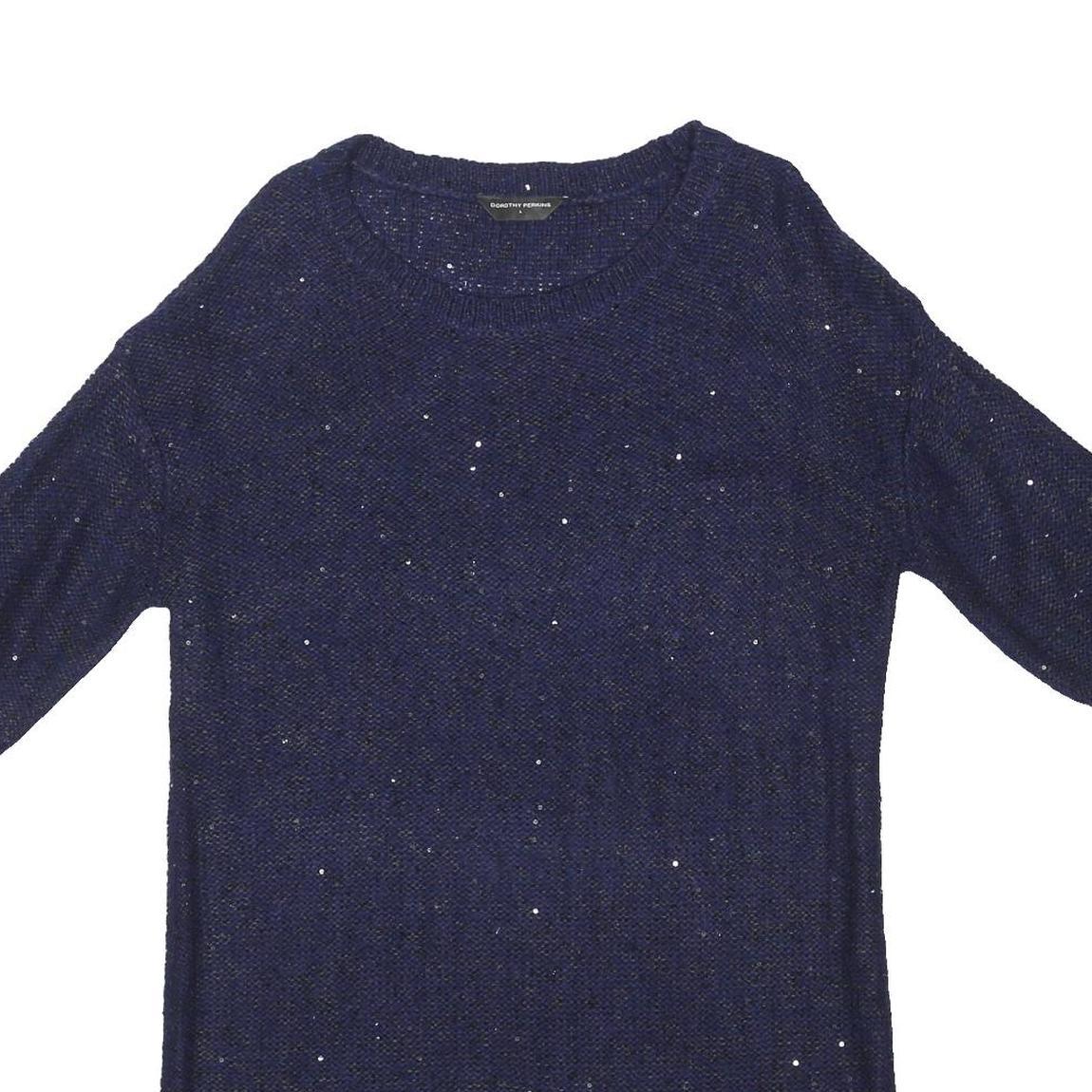 DOROTHY PERKINS Womens Blue Day Dress Cotton Blend Knee Length 3/4 Sleeve L