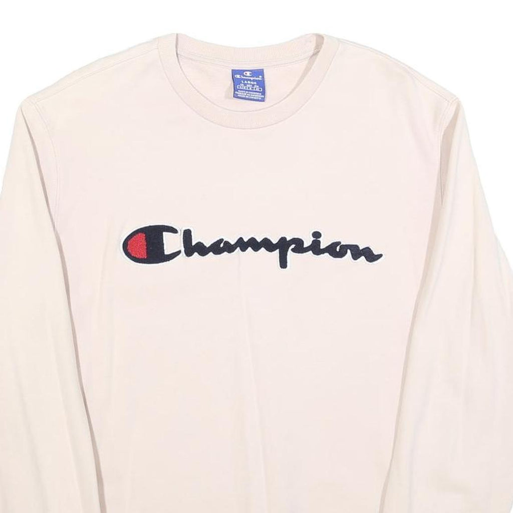 CHAMPION Womens Cream Cotton Blend Crew Neck Sweatshirt L Classic Logo