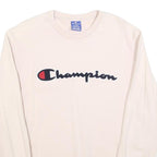 CHAMPION Womens Cream Cotton Blend Crew Neck Sweatshirt L Classic Logo