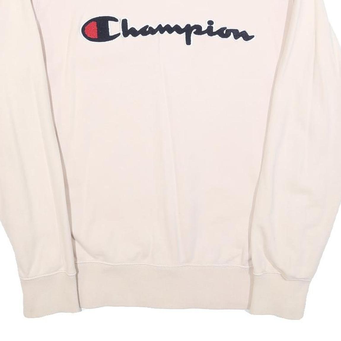CHAMPION Womens Cream Cotton Blend Crew Neck Sweatshirt L Classic Logo