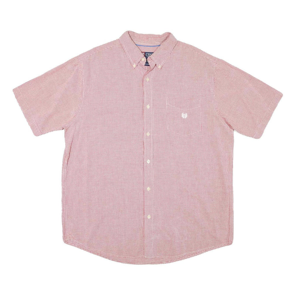 CHAPS Mens Red Check Shirt XL Button Down Casual Cotton Blend Short Sleeve