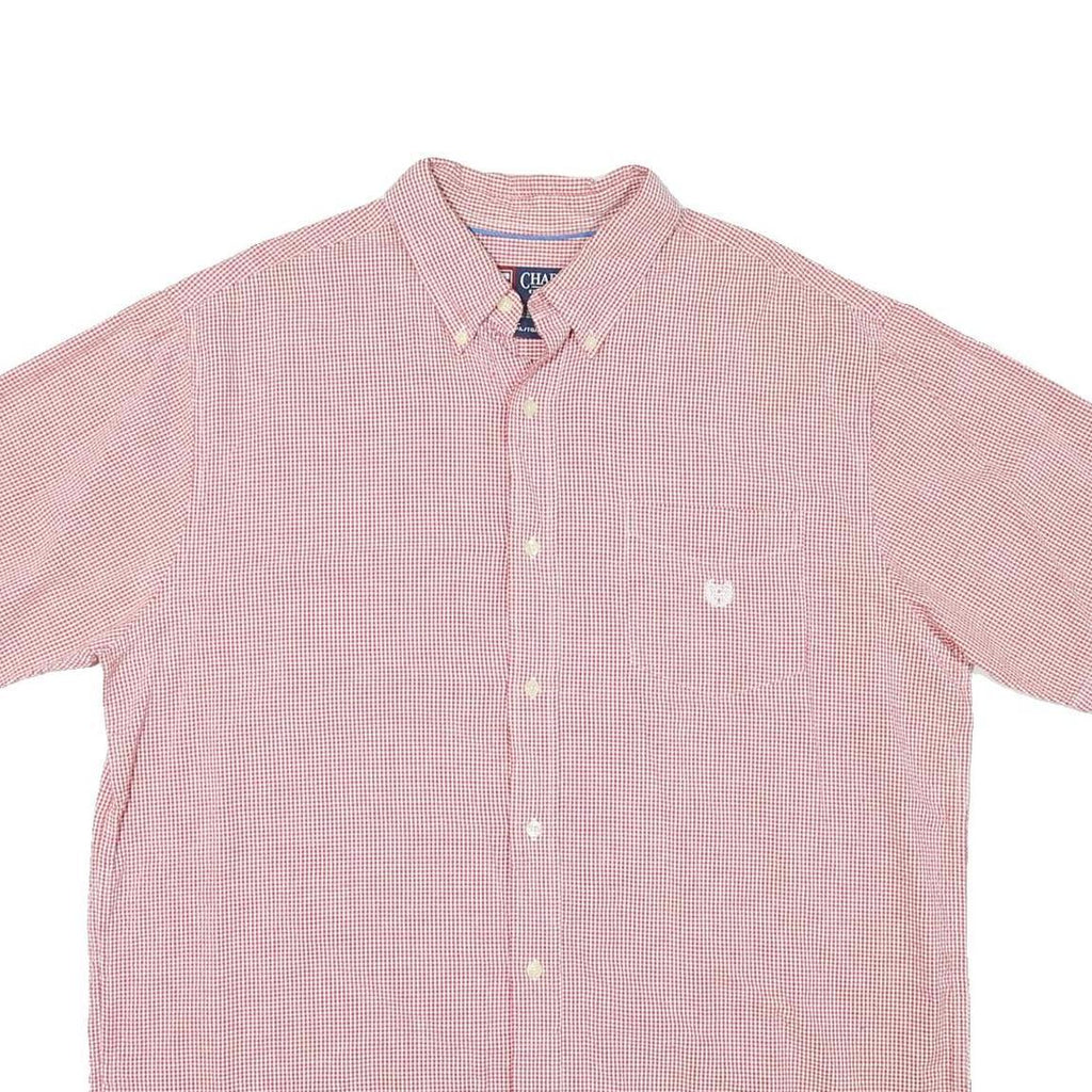 CHAPS Mens Red Check Shirt XL Button Down Casual Cotton Blend Short Sleeve