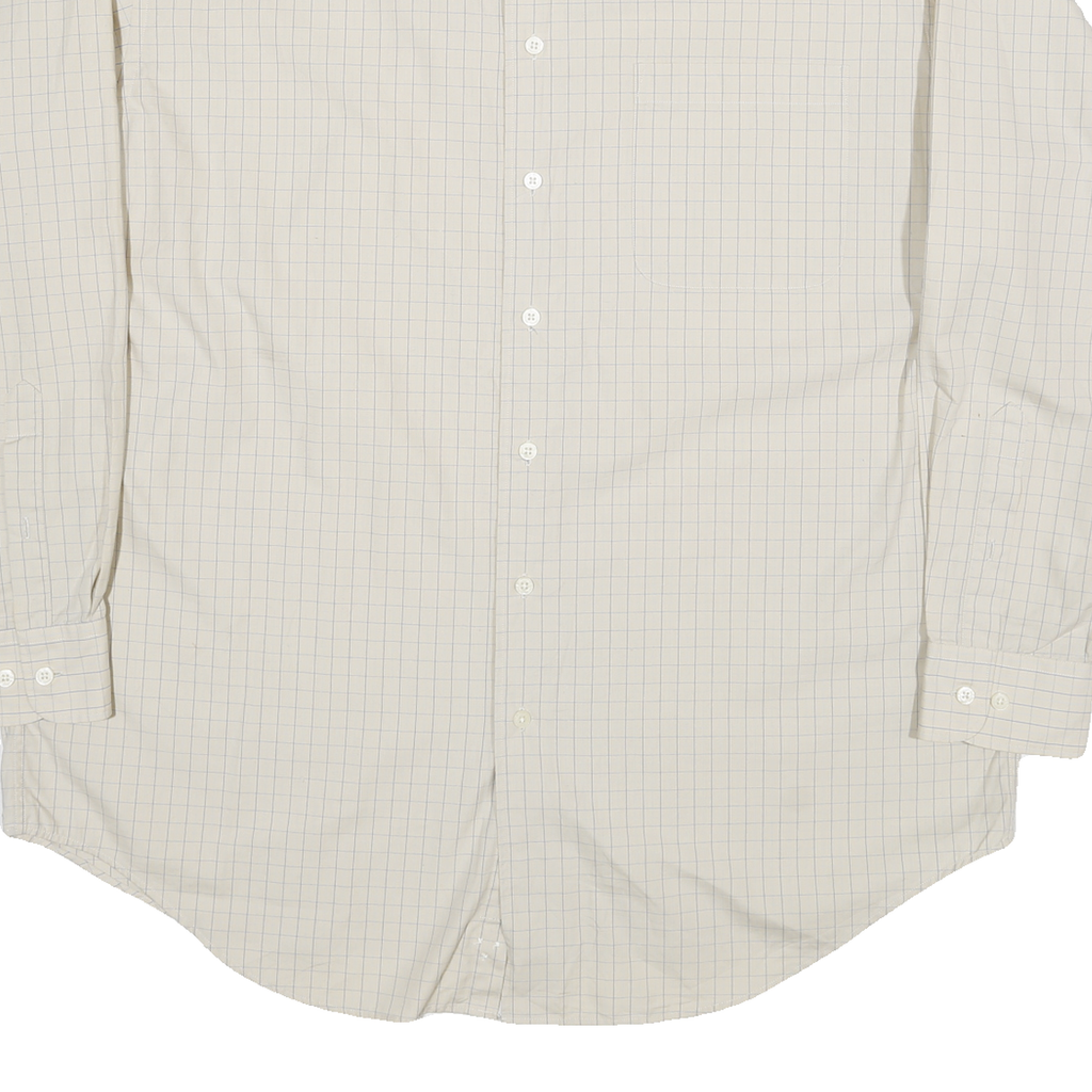 NAUTICA Mens Cream & Blue Check Shirt L Button Collar Cotton Blend Casual