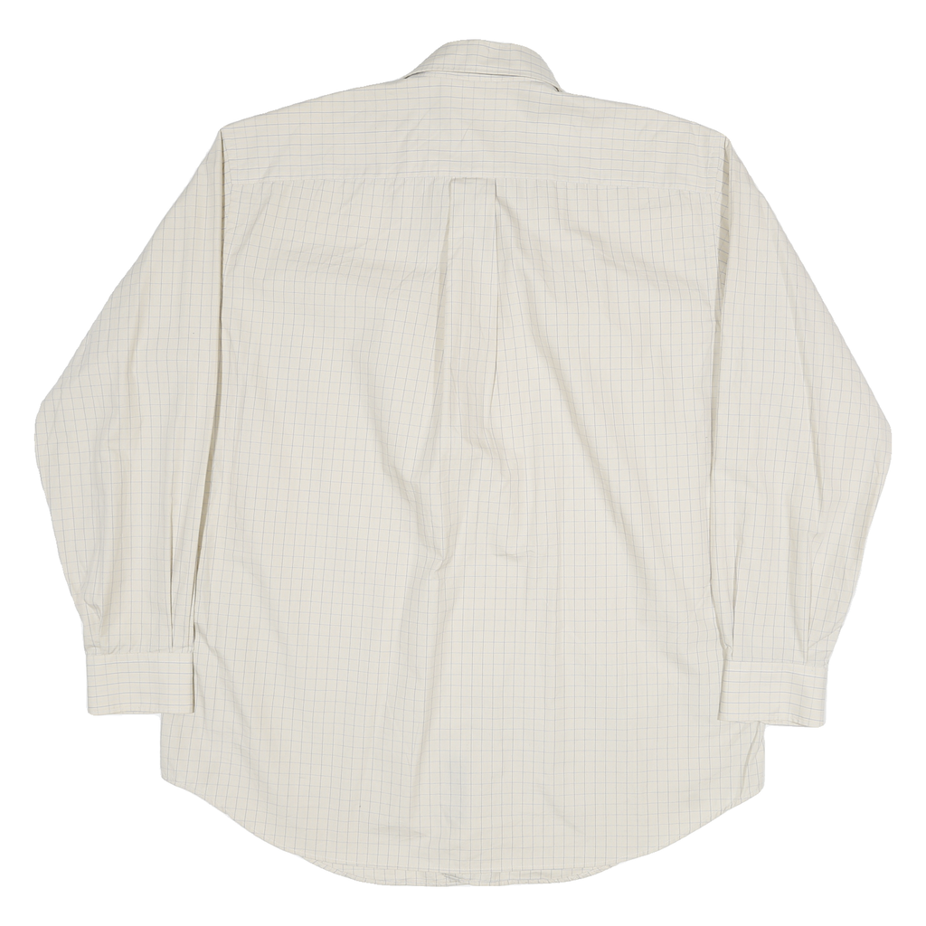 NAUTICA Mens Cream & Blue Check Shirt L Button Collar Cotton Blend Casual