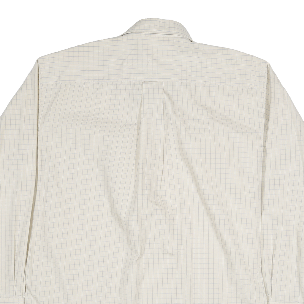 NAUTICA Mens Cream & Blue Check Shirt L Button Collar Cotton Blend Casual