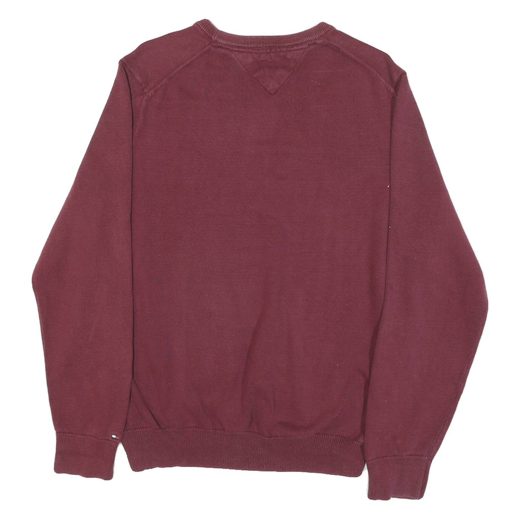 TOMMY HILFIGER Mens Maroon & Grey Patterned Jumper Crew Neck Basic Knit L Cotton
