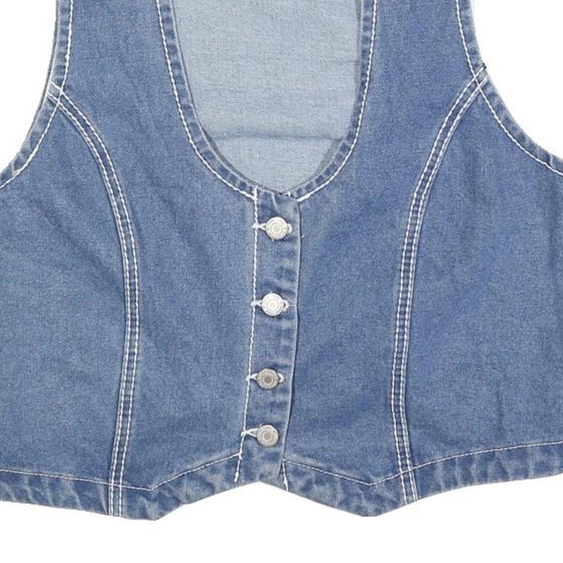FLYING ANGEL Womens Blue Cotton Denim Sleeveless Button Jacket L Waistcoat