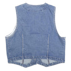 FLYING ANGEL Womens Blue Cotton Denim Sleeveless Button Jacket L Waistcoat