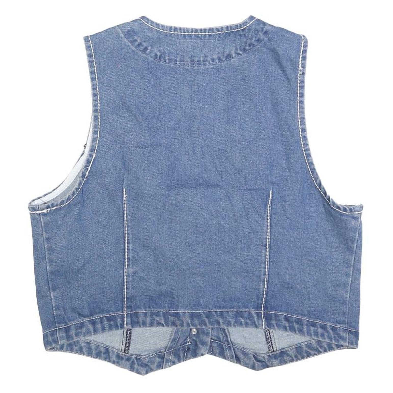 FLYING ANGEL Womens Blue Cotton Denim Sleeveless Button Jacket L Waistcoat