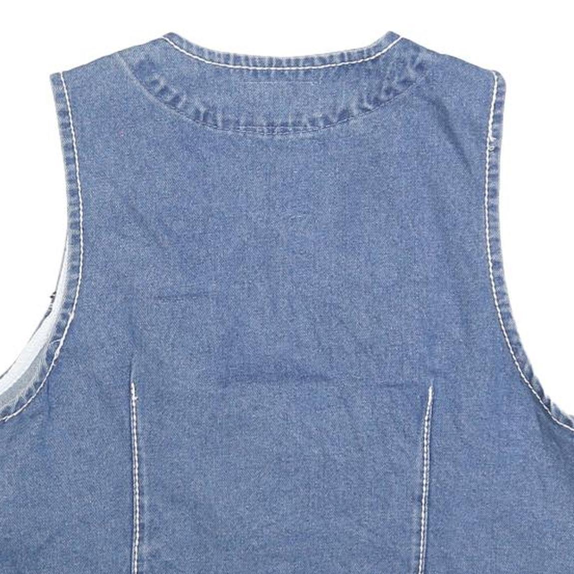 FLYING ANGEL Womens Blue Cotton Denim Sleeveless Button Jacket L Waistcoat