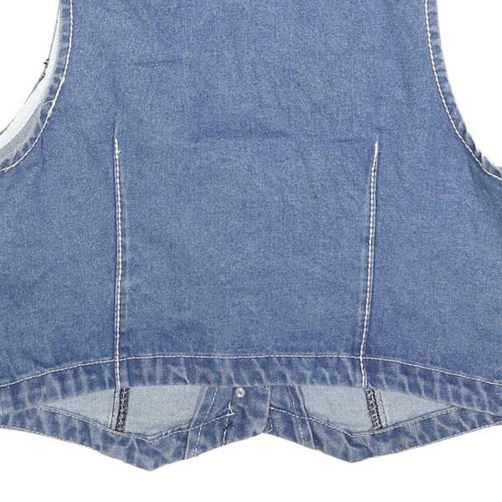 FLYING ANGEL Womens Blue Cotton Denim Sleeveless Button Jacket L Waistcoat