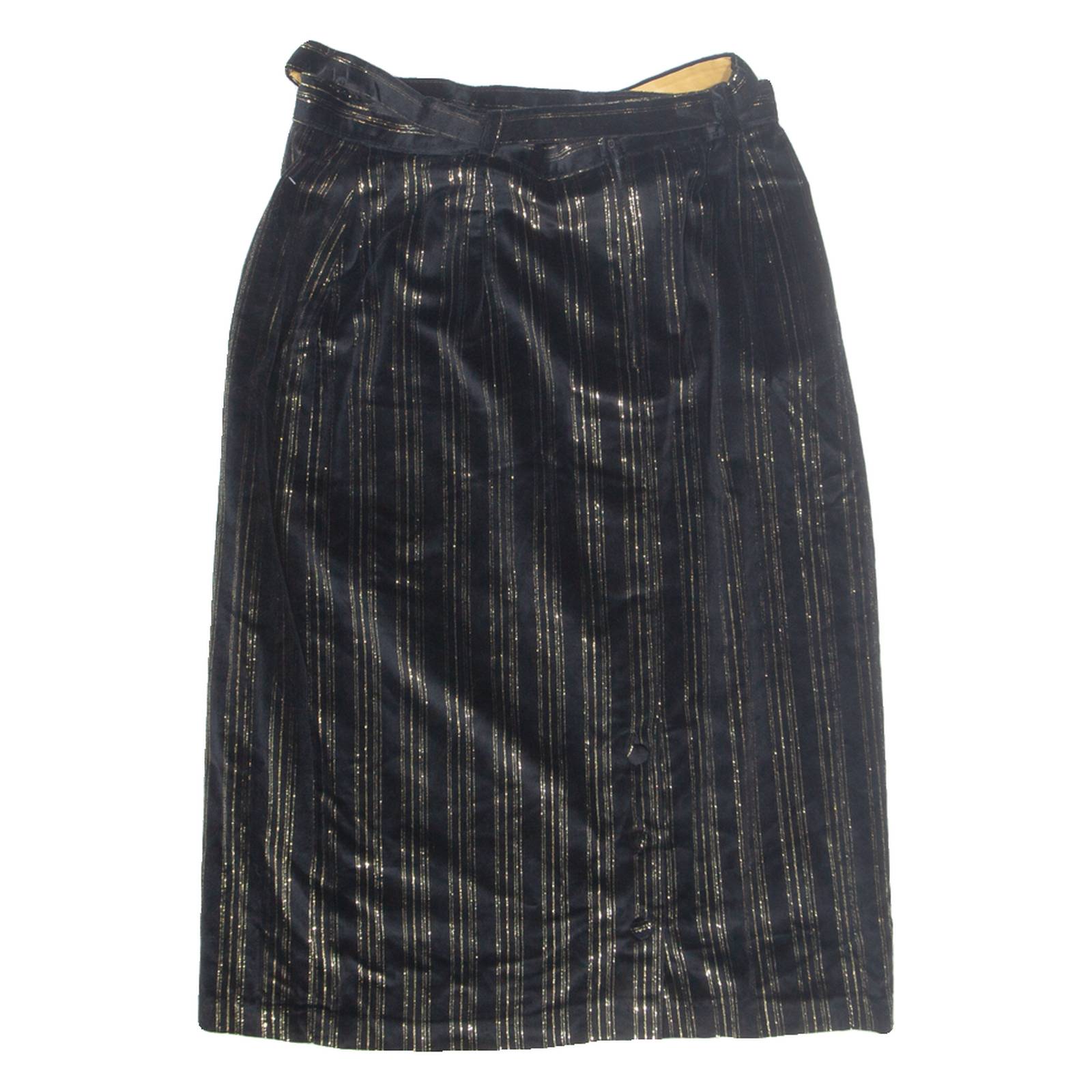 Belted Womens Straight Skirt Gold Midi Striped M