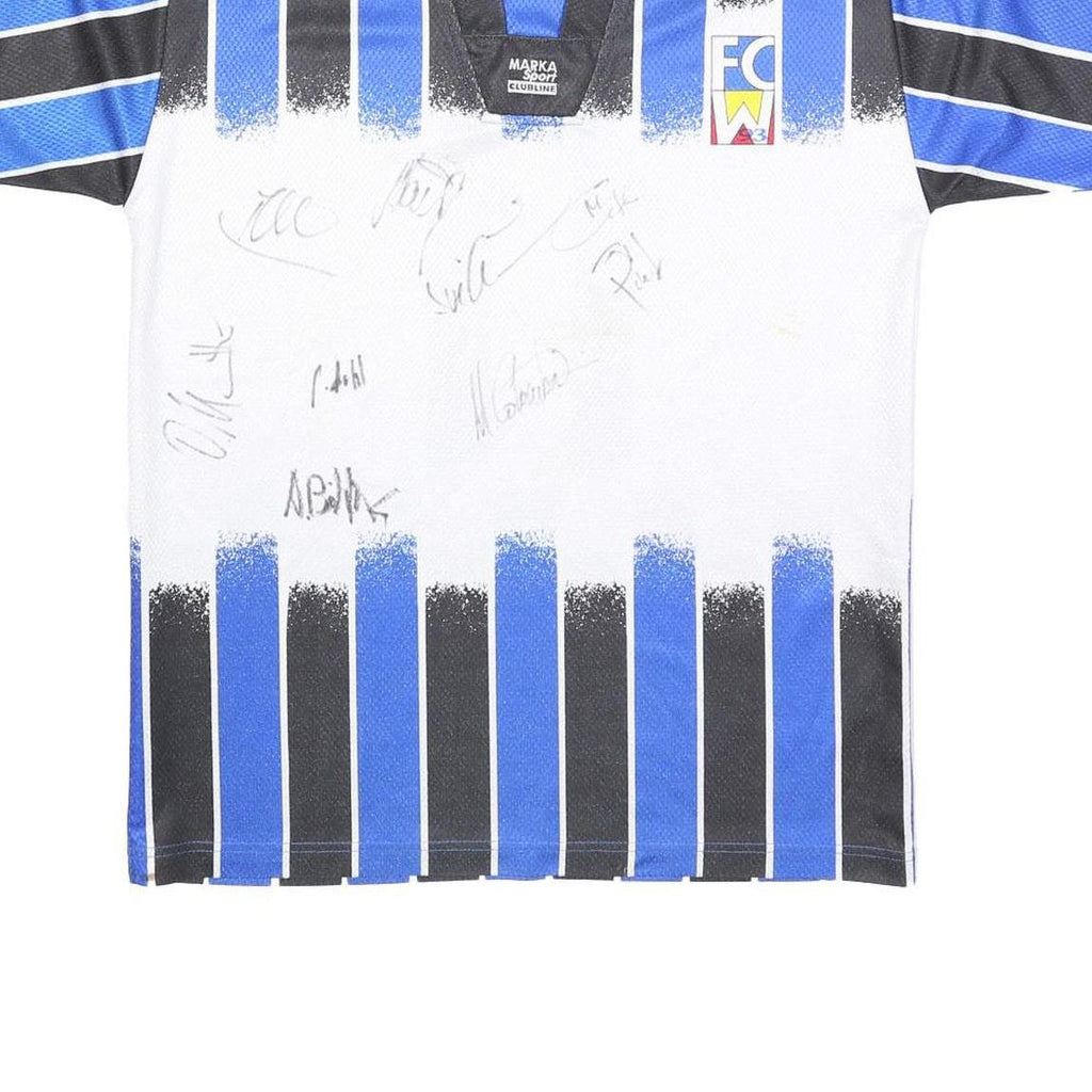 MARKA SPORT Mens Blue & Black FC W3 Graphic T-Shirt L Short Sleeve V-Neck