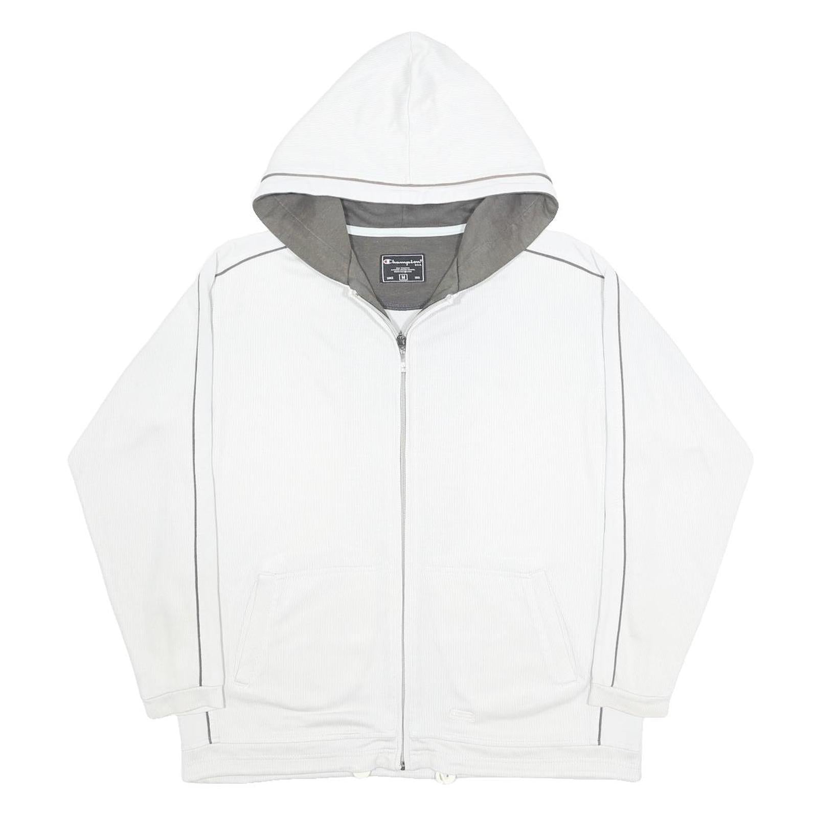 CHAMPION Mens White Hoodie Full Zip M Cotton Blend Casual Sportswear