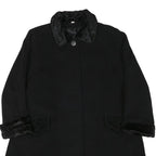 Womens Black Wool Plain Button Jacket L Fur Trim Classic Fit Elegant