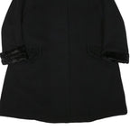 Womens Black Wool Plain Button Jacket L Fur Trim Classic Fit Elegant