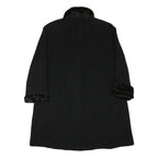 Womens Black Wool Plain Button Jacket L Fur Trim Classic Fit Elegant