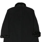 Womens Black Wool Plain Button Jacket L Fur Trim Classic Fit Elegant