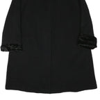 Womens Black Wool Plain Button Jacket L Fur Trim Classic Fit Elegant