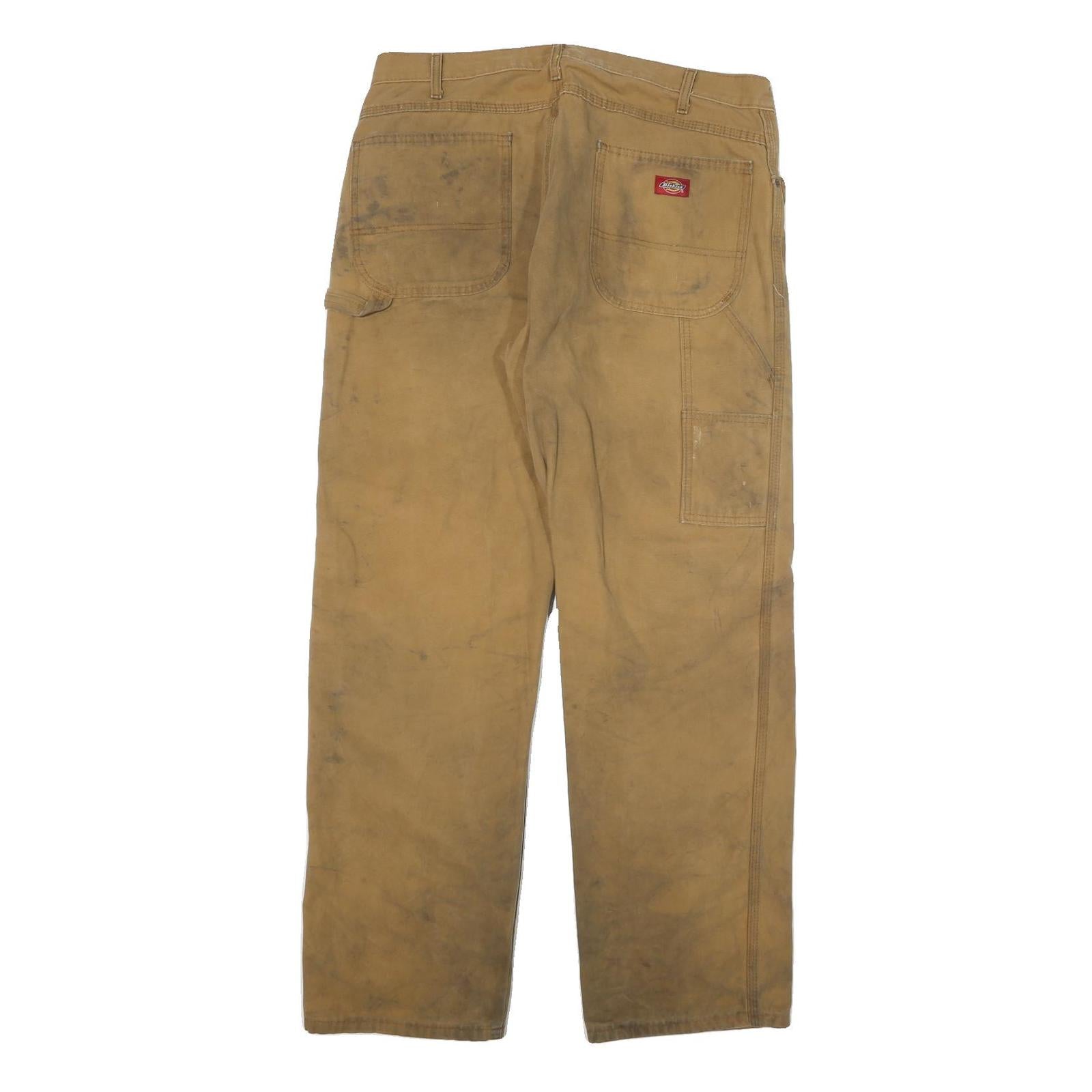 DICKIES Mens Cotton Blend Beige Workwear Regular Leg Trousers W34 L31 Durable