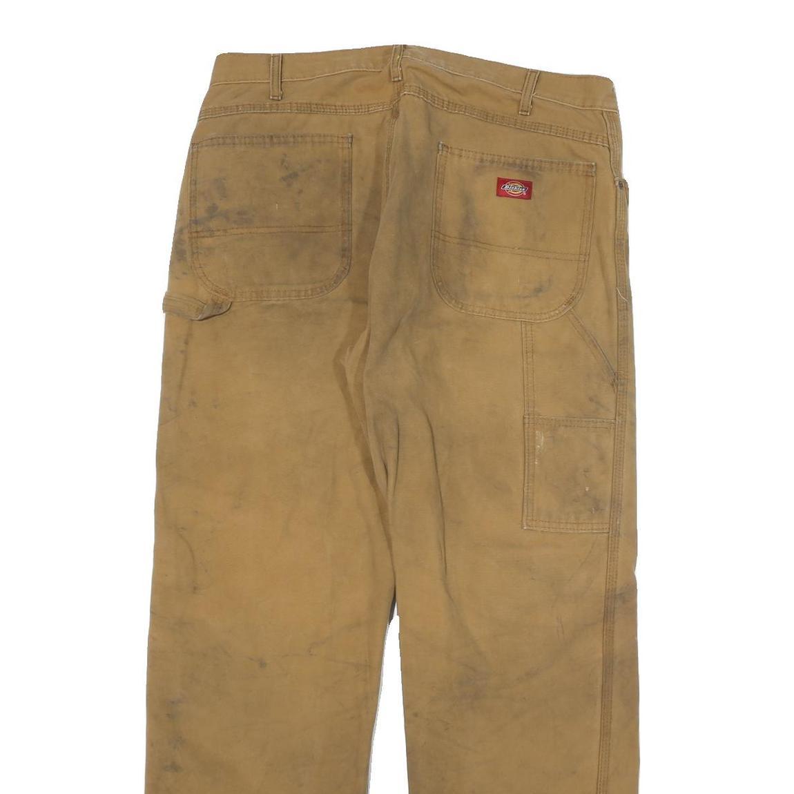 DICKIES Mens Cotton Blend Beige Workwear Regular Leg Trousers W34 L31 Durable