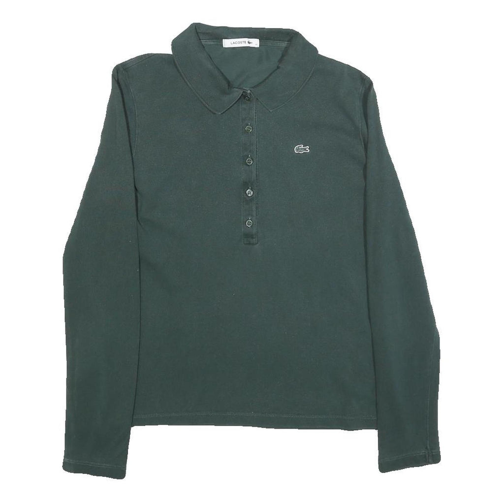 LACOSTE Womens Green Long Sleeve Plain S Logo Cotton Polo Shirt
