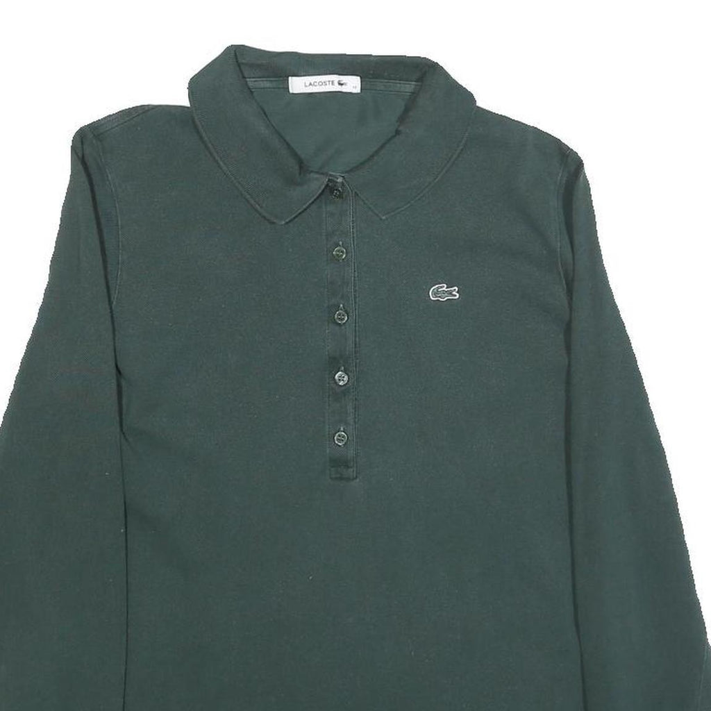 LACOSTE Womens Green Long Sleeve Plain S Logo Cotton Polo Shirt