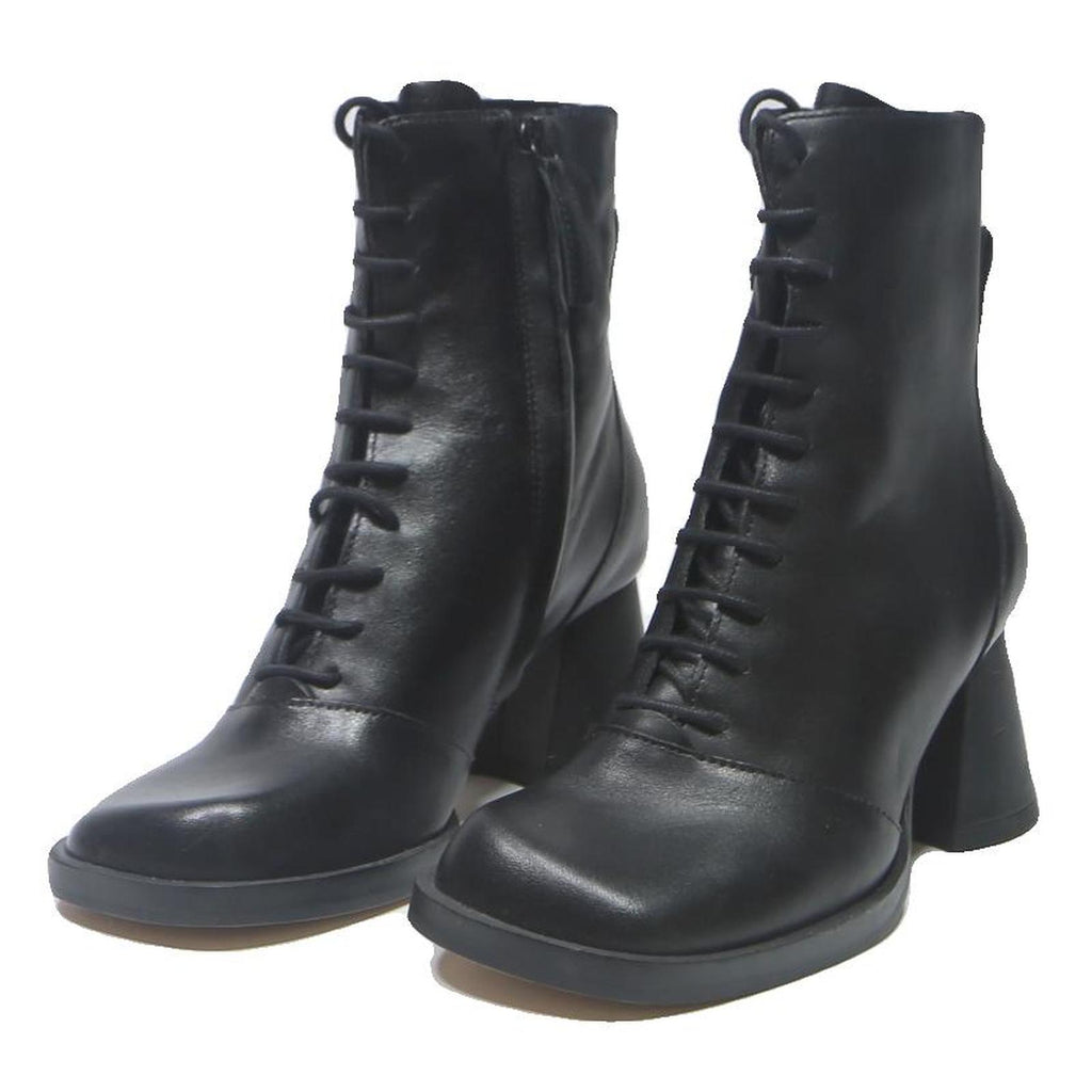 CHARLES & KEITH Womens Lace-Up Ankle Boots Black Leather UK 3.5 Stylish